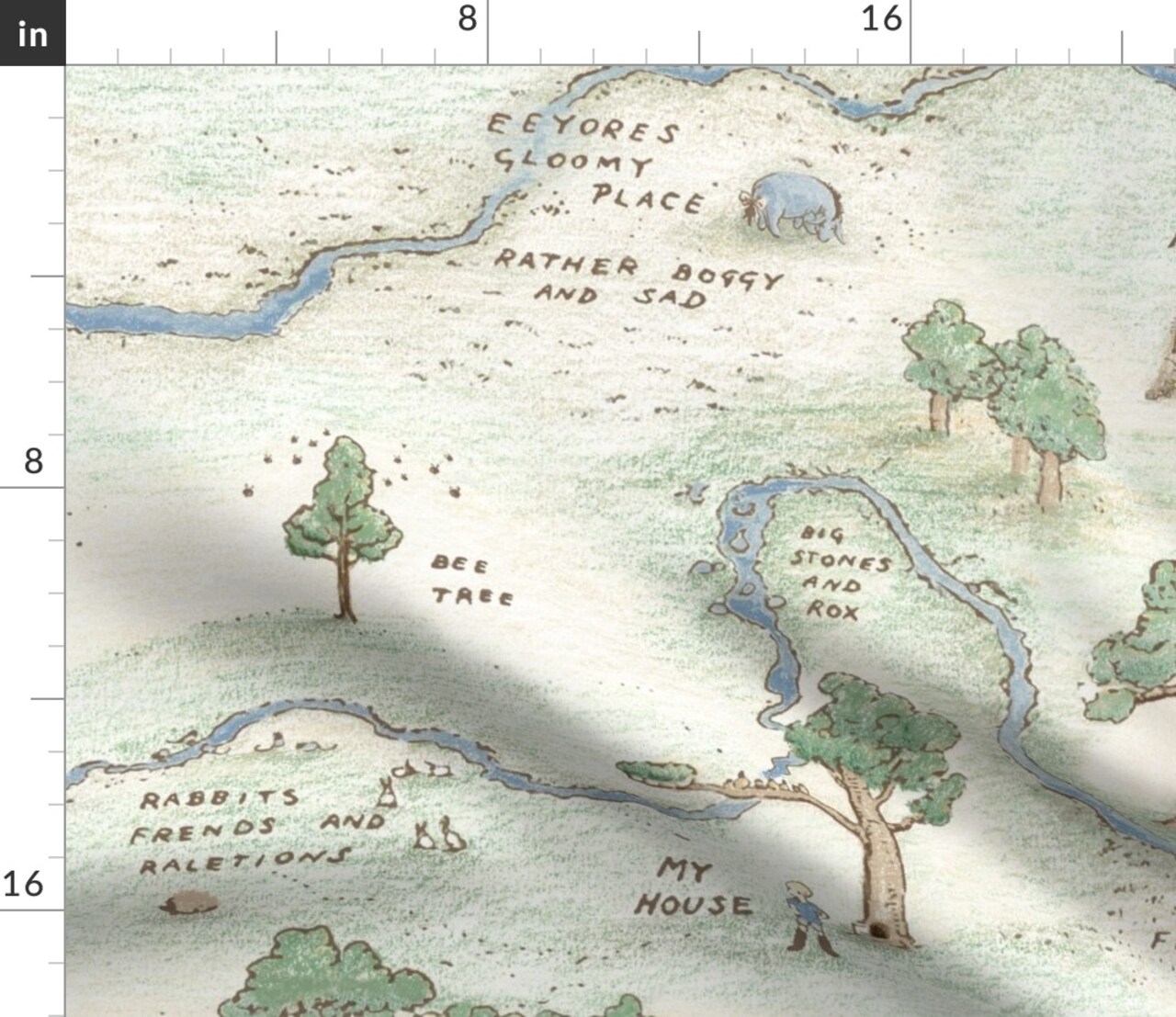 Hundred Acre Woods Map Custom Printed Fabric by Spoonflower Various Fabrics by the Yard or Fat Quarter 17417208